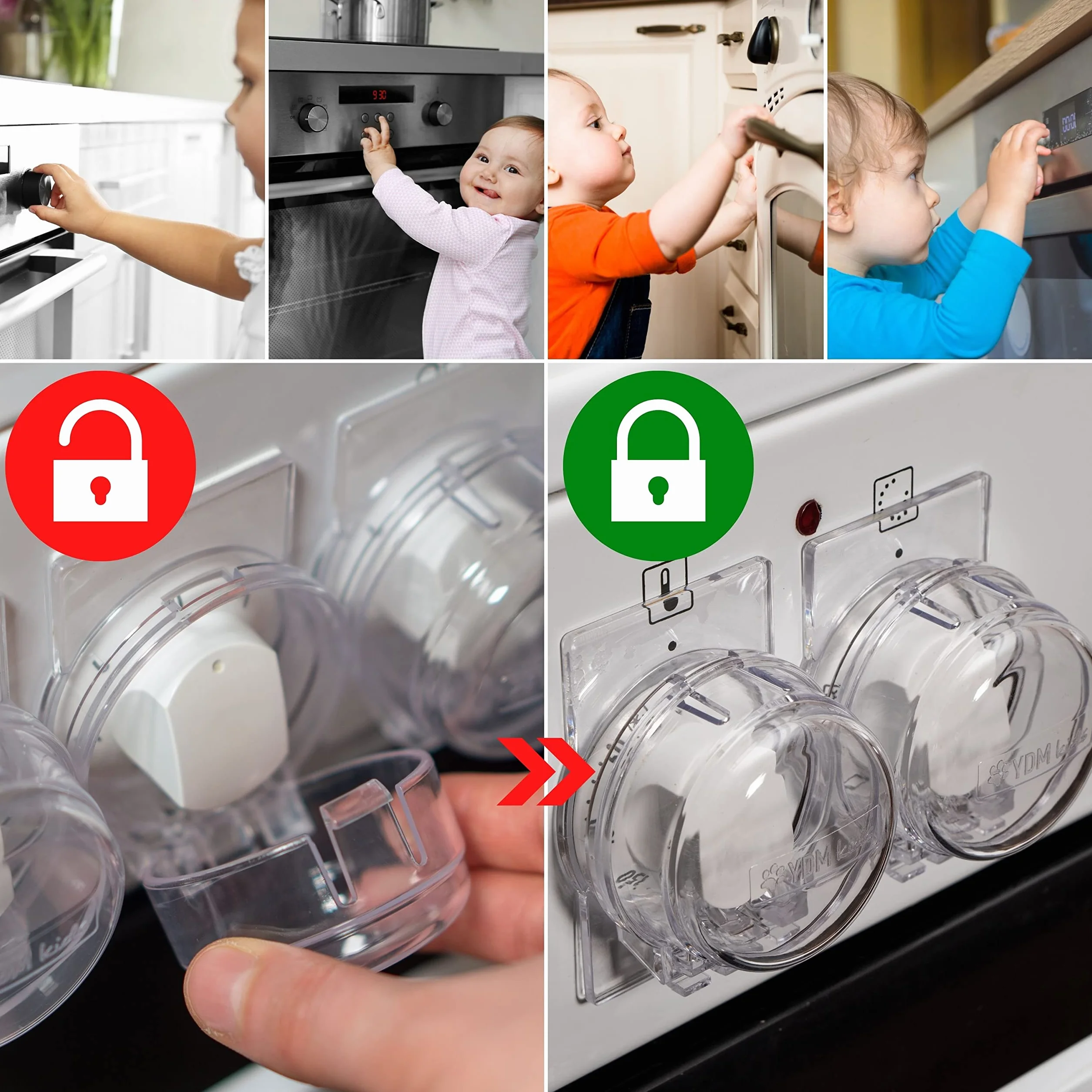 Cache-Boutons de Cuisinière et Verrou pour Four, Jeu de 7, Ø max. 4,9 cm, Distance centre 6,1 cm, Protection Enfants