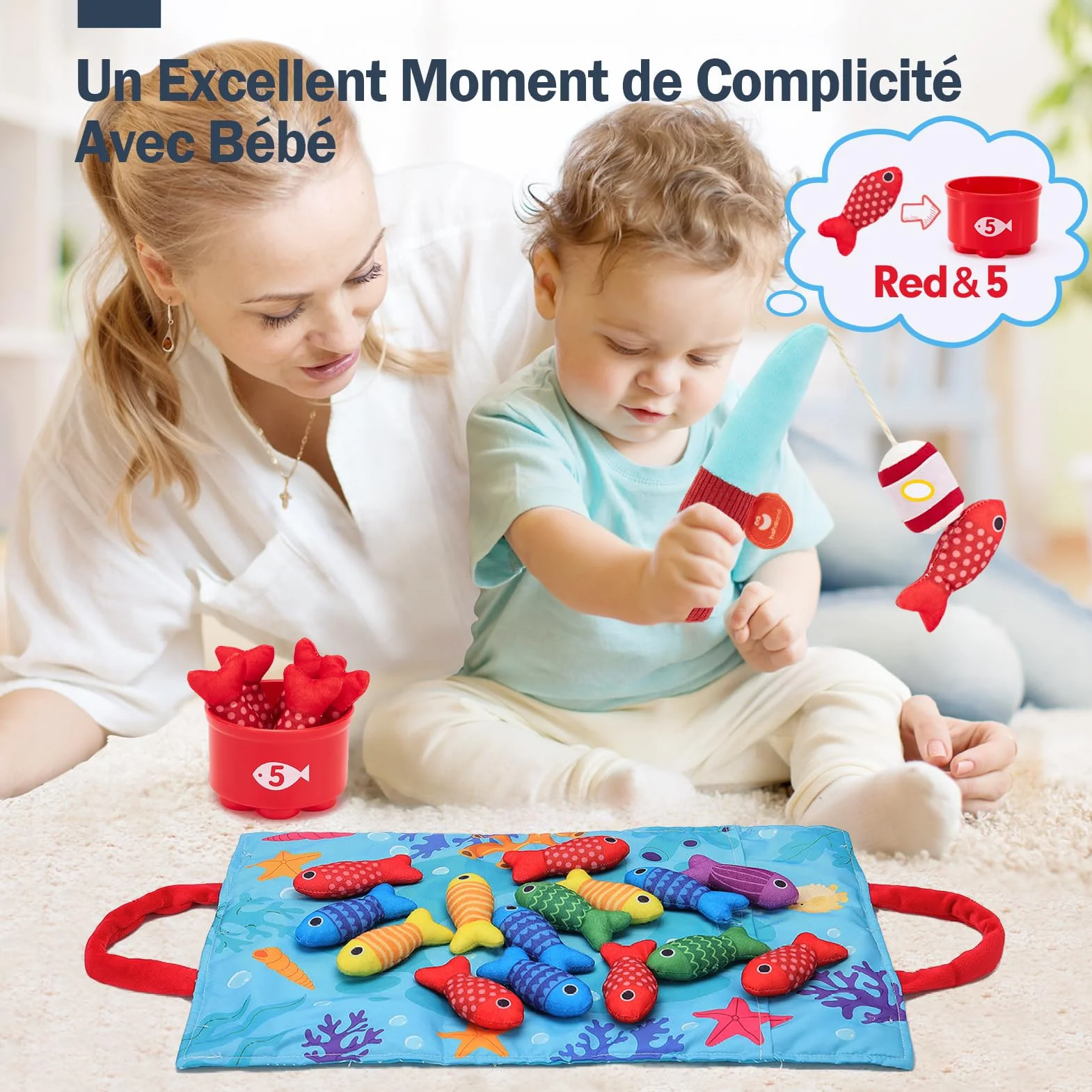 hahaland Jouet Bebe 1 an Jeux Montessori Pêche a la Ligne pour Enfant 1 2 3 Ans Jouet Éducatif Motricité Fine Cadeau Garcon Fille 6 9 12 18 Mois