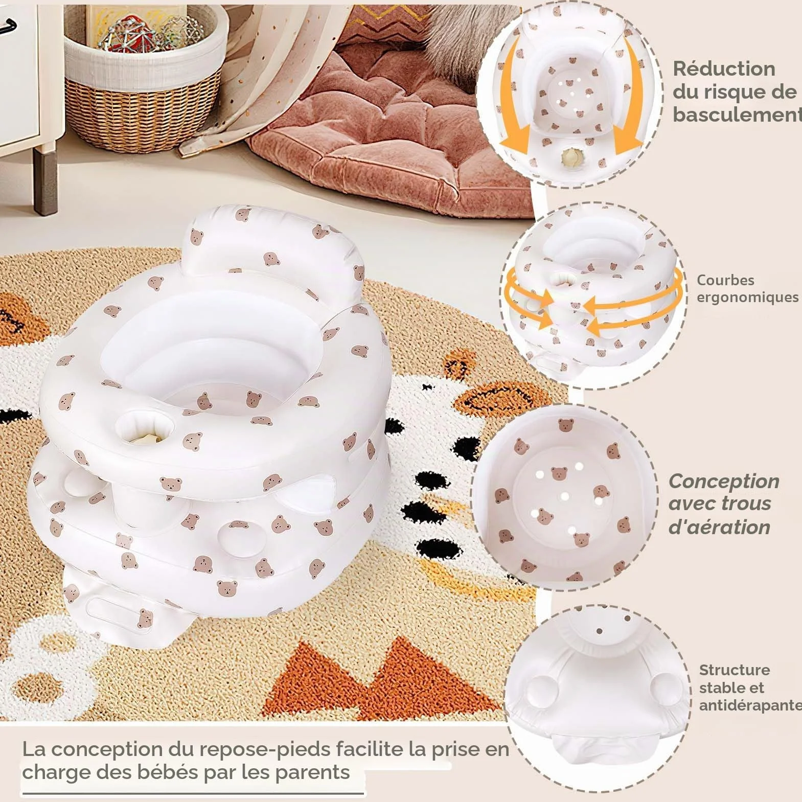 Siège Gonflable Bébé avec Pompe Intégrée Portable 3+ Mois Voyage Repas Camping