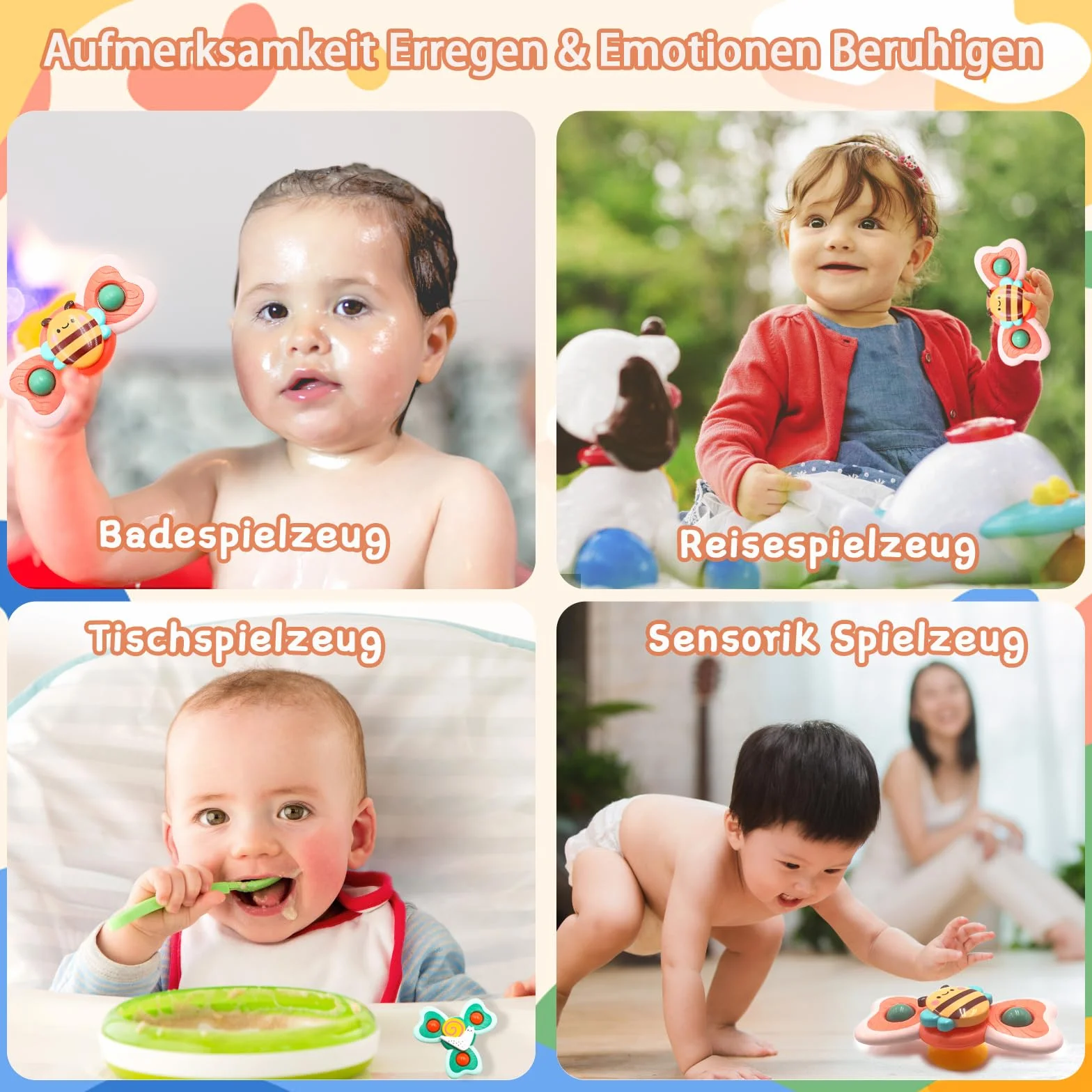 Spinner Bébé Ventouse Jouet Bain Bébé sans BPA Imperméable Jeux Sensoriel Filles Garçons