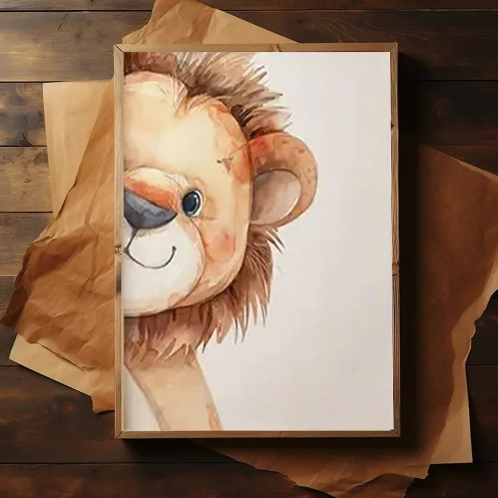 BeiYiHo Poster Enfant Animaux Bebe Ours Lion Elephant 30x40 cm Deco Chambre Bebe SANS CADRE