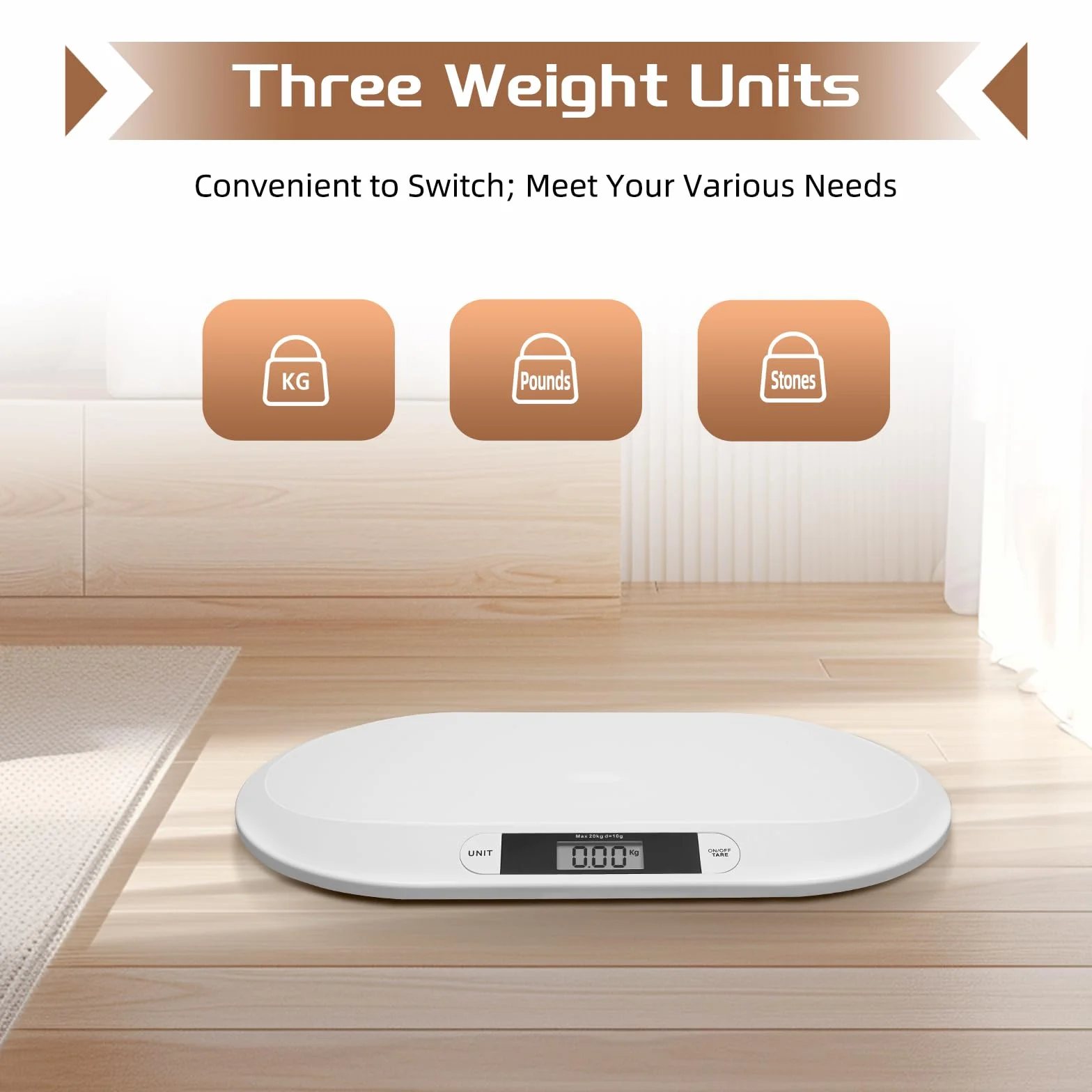 Balance pour bébé numérique 20 kg affichage LCD fonction tare 3 unités
