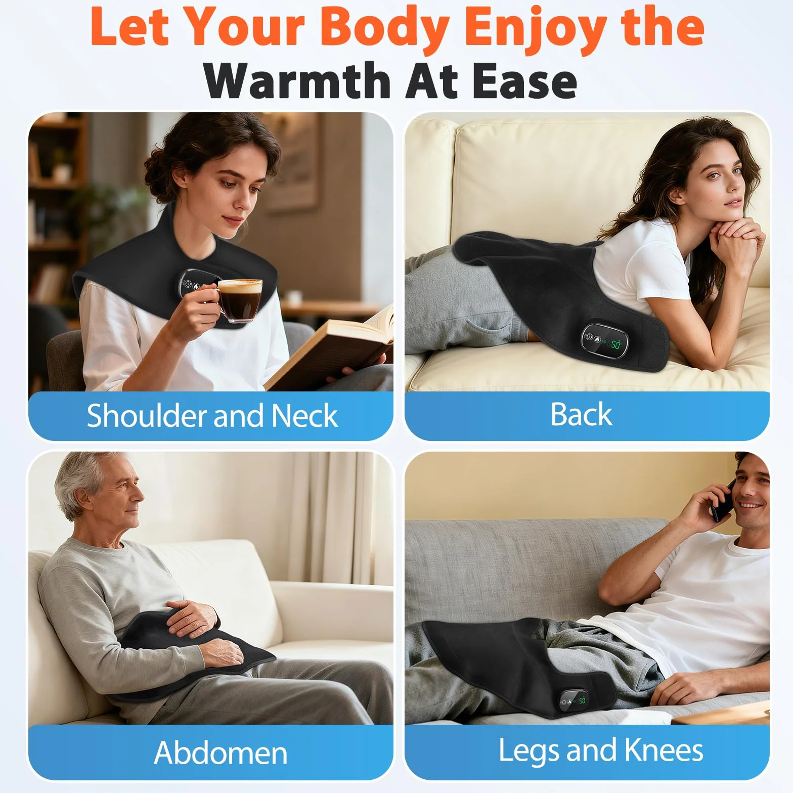 Coussin Chauffant Sans Fil Cou Épaules, Chauffage Portable Commande Tactile, 4 Niveaux Chaleur 5 Minuteries, Batterie 8,4V 4000mAh