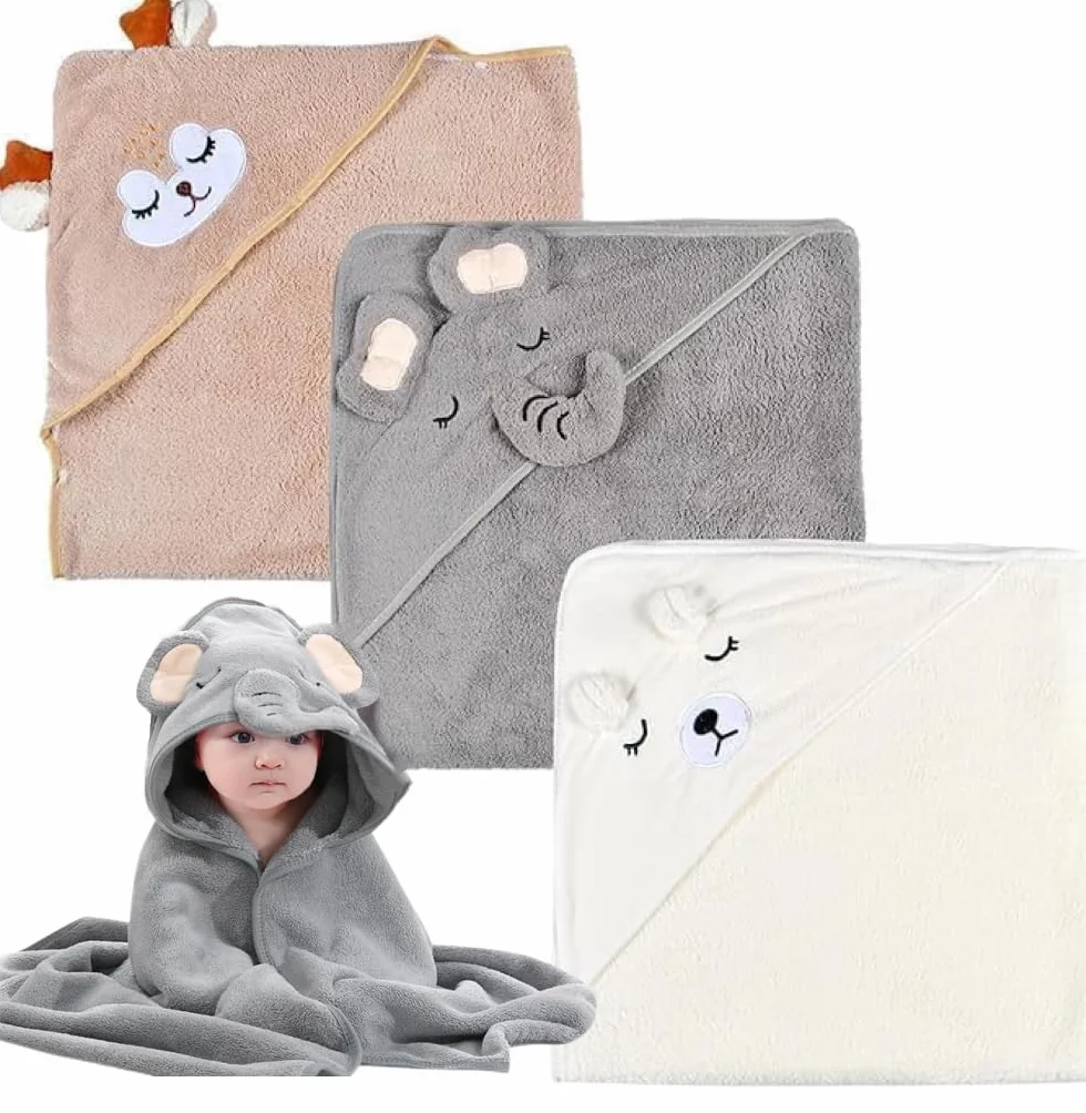 Serviette de Bain Capuche Douces Absorption Forte 3 Pièces Cape de Bain Piscine