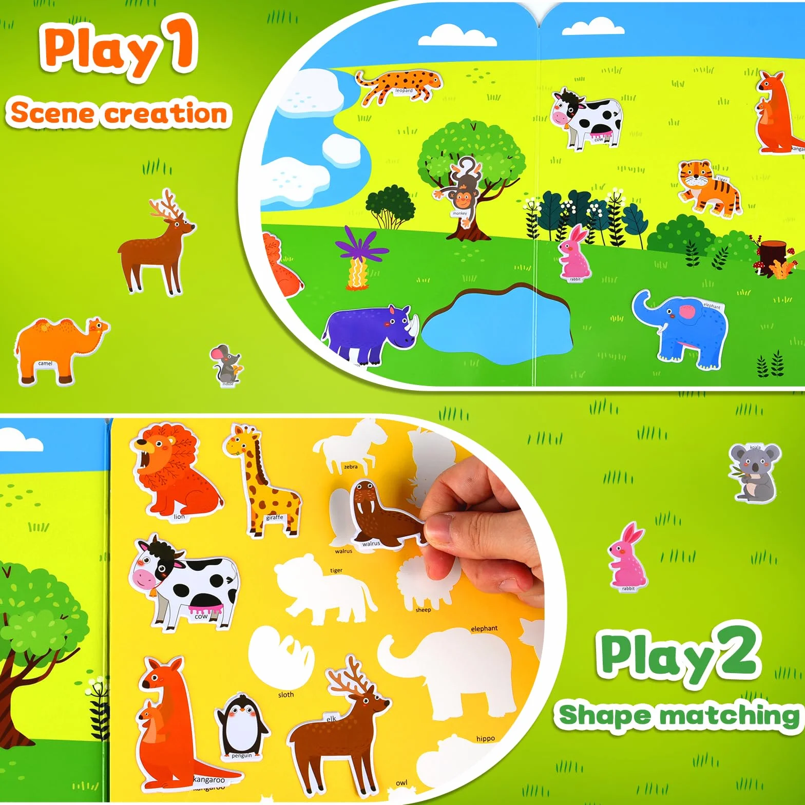 NEBURORA Livre d'autocollants gonflés réutilisables pour enfants, 88 autocollants animaux, jouets éducatifs de voyage