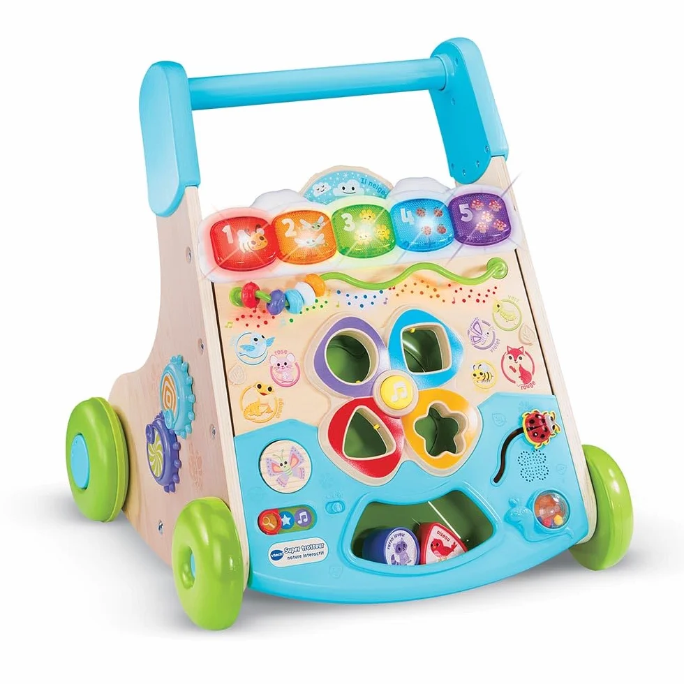 VTech Super Trotteur Nature Interactif, Trotteur Bébé 2 en 1 en Bois, Tableau d'Activités, Apprentissage de la Marche, Cadeau Bébé 9 Mois