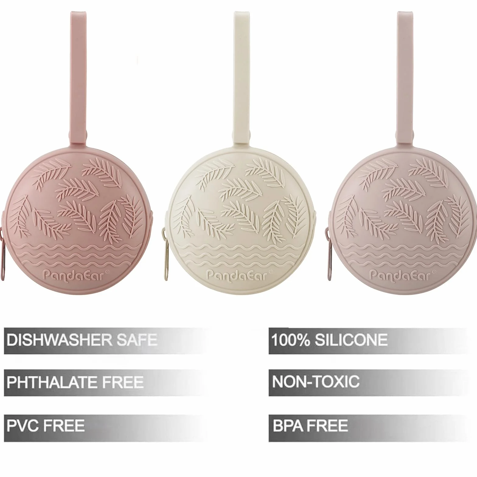 PandaEar Étui Porte-Sucette en Silicone Pack de 3 Pochette Rangement Bébé Rose