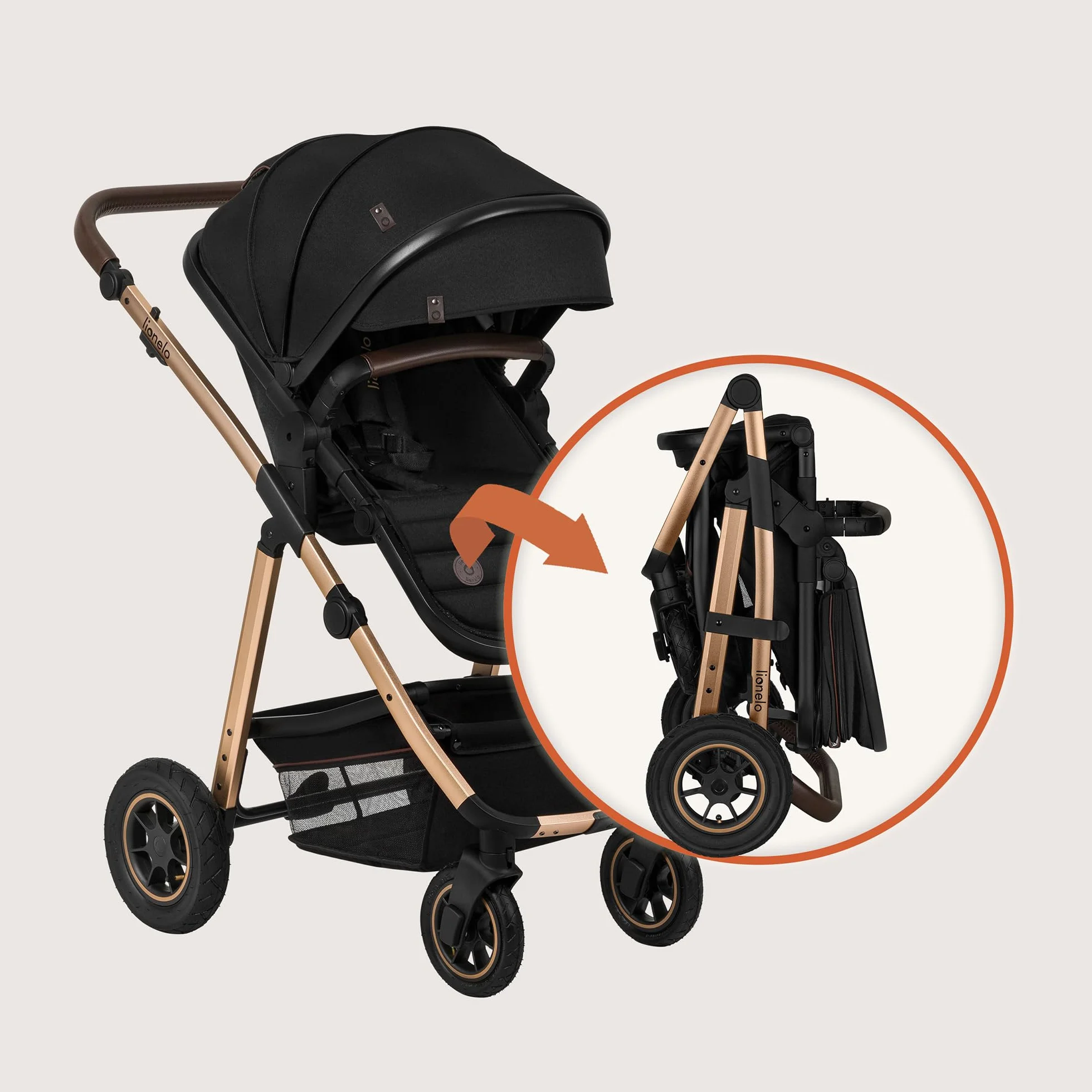 LIONELO Amber 3 in 1 poussette multifonctionnelle avec siège sport, nacelle, sac et accessoires