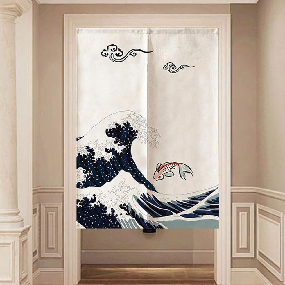 Rideau de Porte Japonais 100% Polyester 90x120cm Séparateur de Pièce Décoration Zen