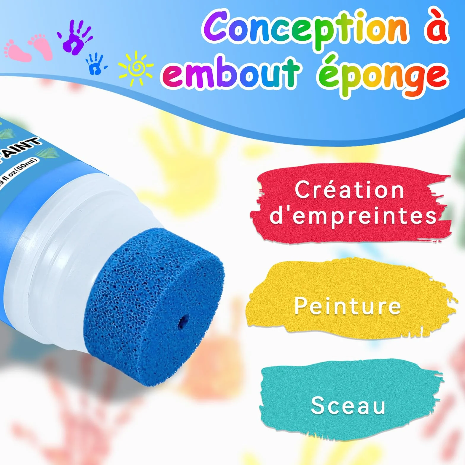 Kit Empreinte Bébé avec Attachement Éponge, Encre Non Toxique Lavable, Cadeau Naissance Souvenir Bébé - Bleu