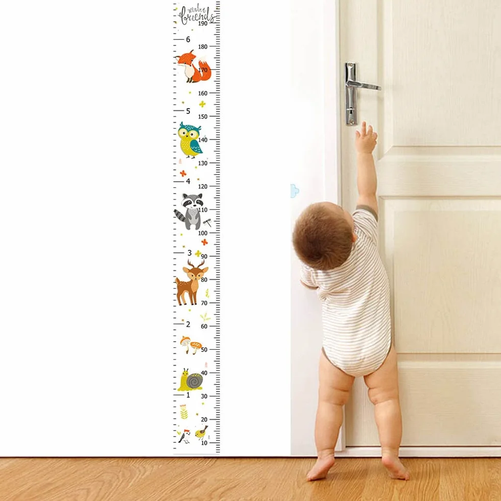 Toise Murale Enfant Motif Dessin Animé, Règle de Mesure Bébé Fille Garçon, Décoration Murale Chambre Enfants 200cm x 20cm