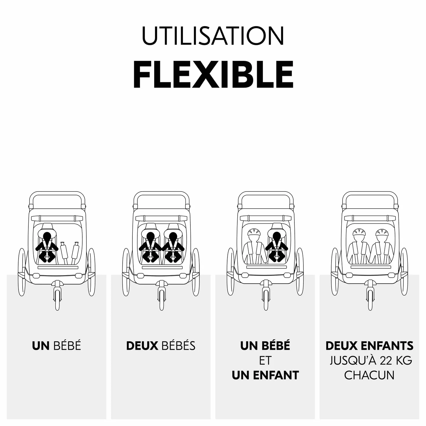 Hauck Hamac Remorque Bébé Velo Baby Lounger 2 Dryk Duo Gris Siège Nouveau-Né Harnais 5 Points