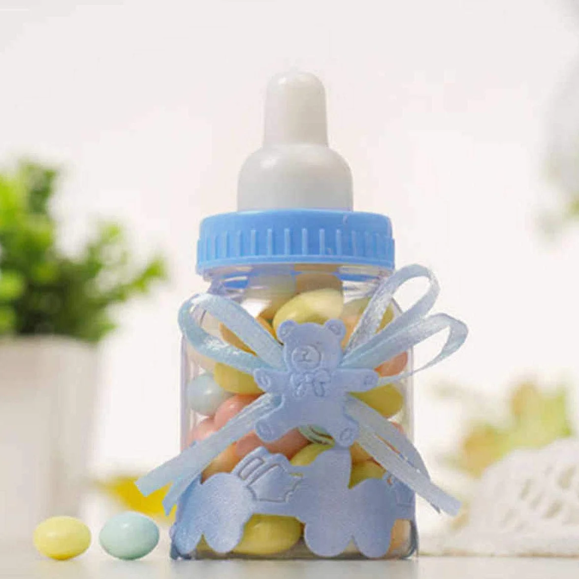 Jonami 18 Bouteille Bonbonnière Bonbons Baptême Bebe Garcon Baby Shower Deco Décoration Fête Naissance Biberon Bleu 4cm