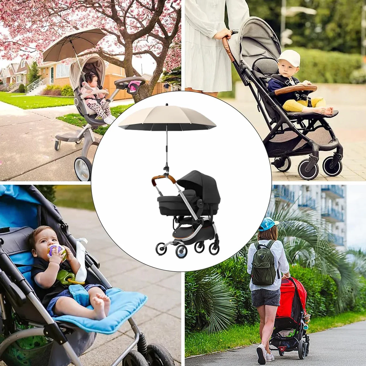 Ombrelle Poussette Universelle Anti UV 50+ Diamètre 85 cm Parasol Réglable Beige