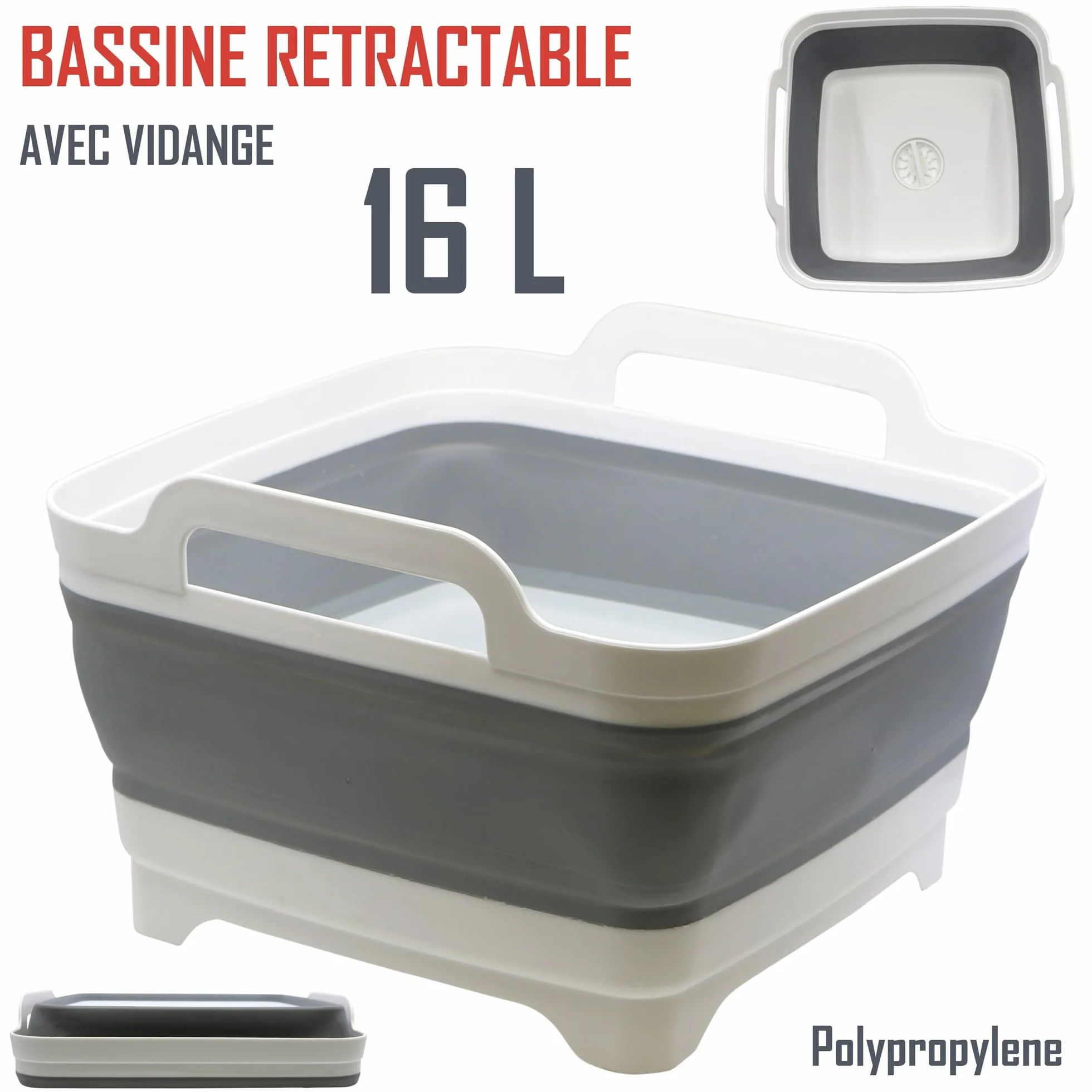 C.A.O. Bassine rétractable 9 litres Polypropylène/TPR 32,5x38,5x18 cm (dépliée) 7 cm (pliée)