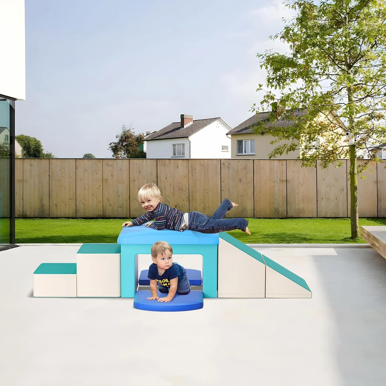 Blocs de construction en mousse pour enfants, 5 pièces souples antidérapants (bleu clair)