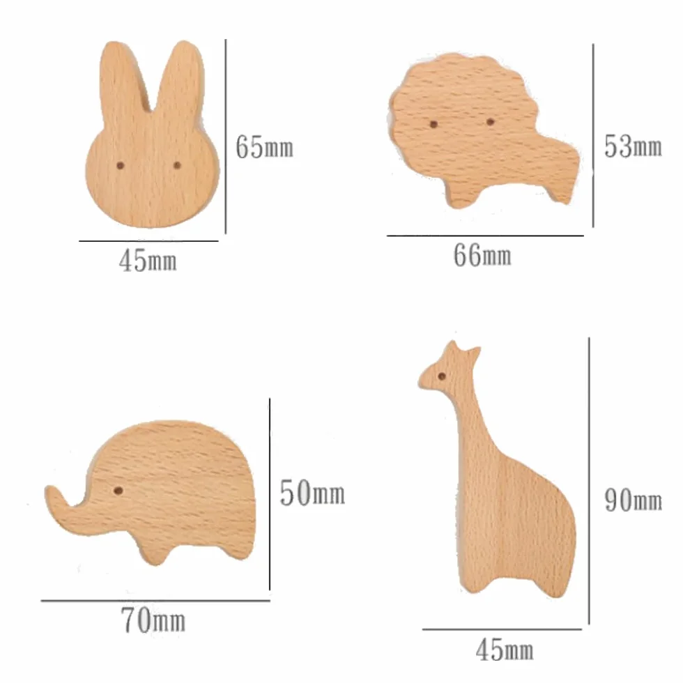 Lot de 4 boutons d'armoire en bois d'animaux - Décoration naturelle pour enfants