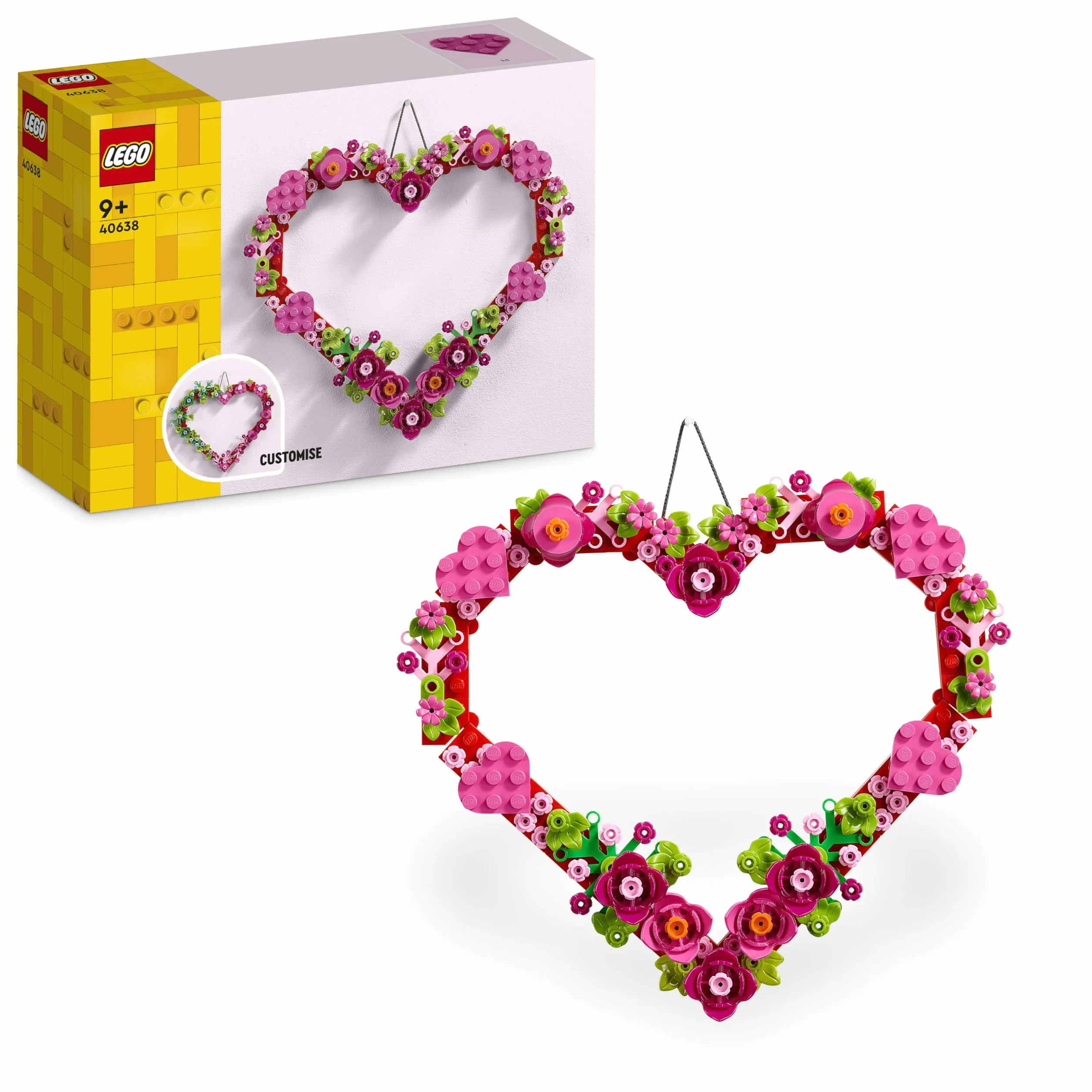 LEGO Décoration en Forme de Cœur 40638 - Kit d'Activité Manuelle pour Enfant 9 Ans avec Fleurs