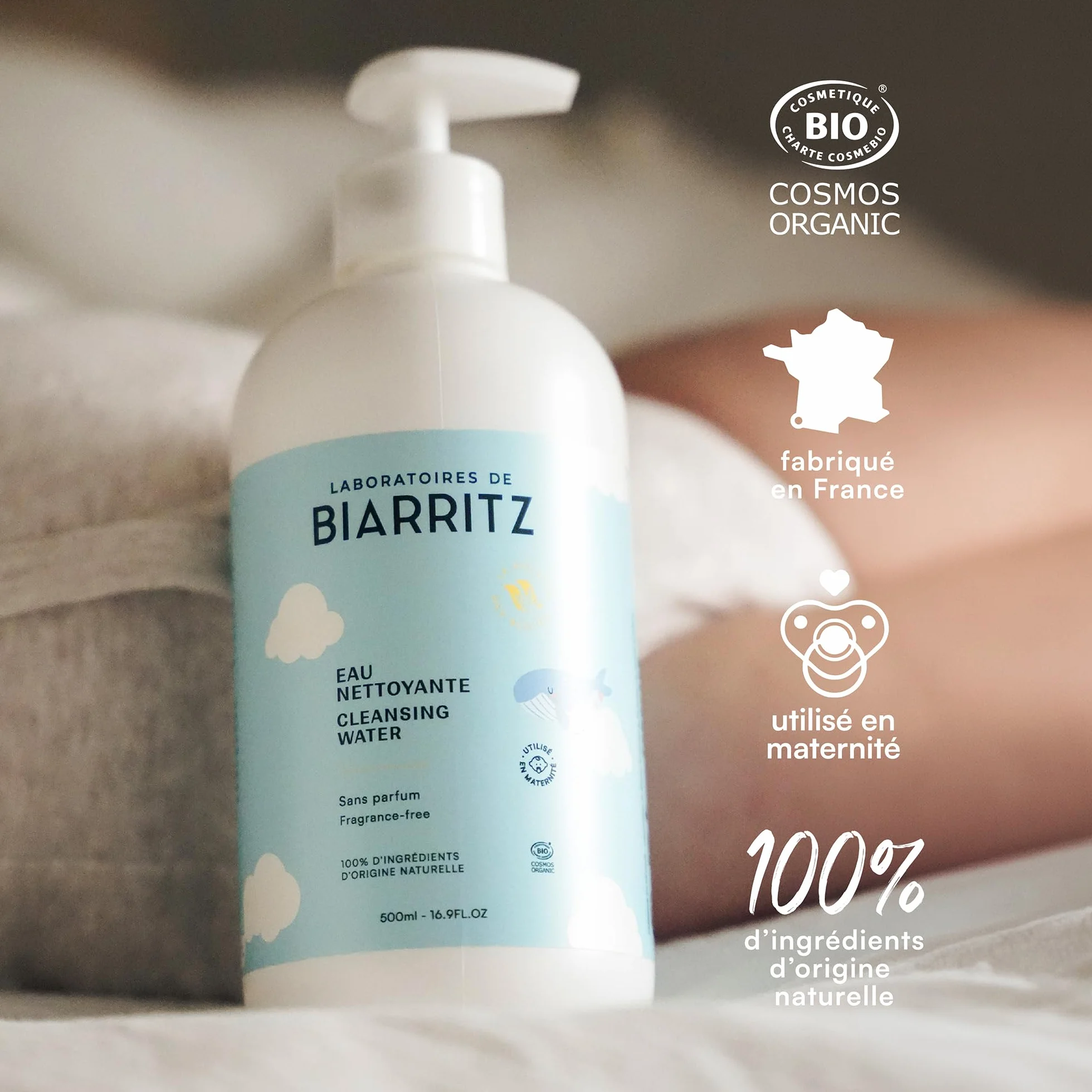 Laboratoires de Biarritz Eau Nettoyante Micellaire Bébé Certifiée Bio 500 ml Fabriquée en France