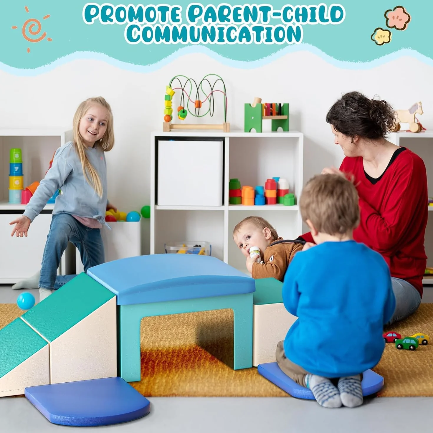 Blocs de construction en mousse pour enfants, 5 pièces souples antidérapants (bleu clair)