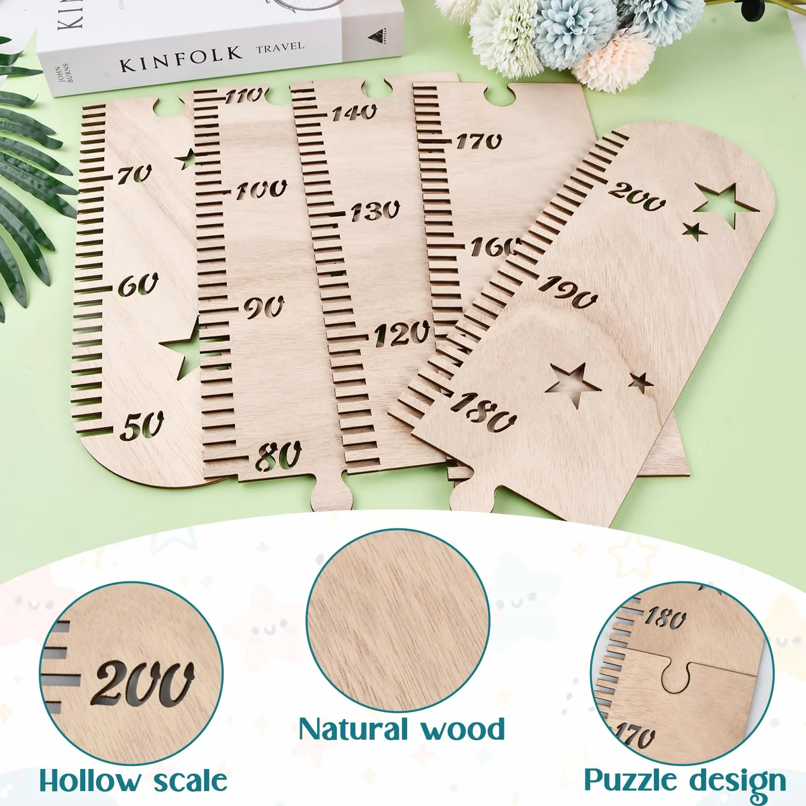 Toise Murale en Bois pour Enfants, Règle à Mesurer Amovible Décoration Murale Bébé