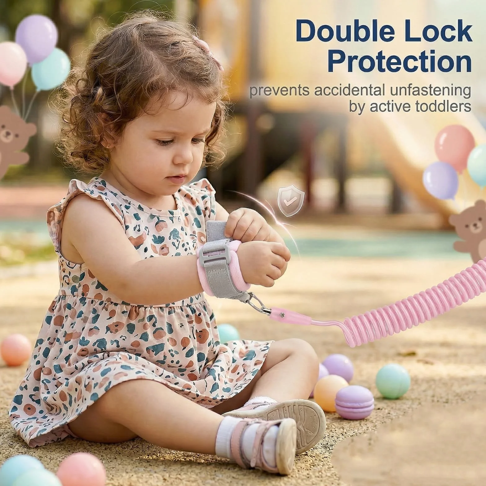 Bracelets Anti-Perte Enfant 2m, Laisse de Sécurité Bébé Rotation 360°, Rose & Vert
