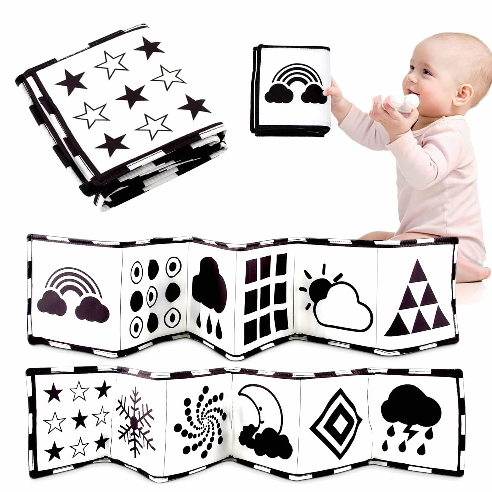 Livre Sensoriel Bébé Noir et Blanc Jeux Eveil Jouets 0-3-6 Mois Nouveau-né