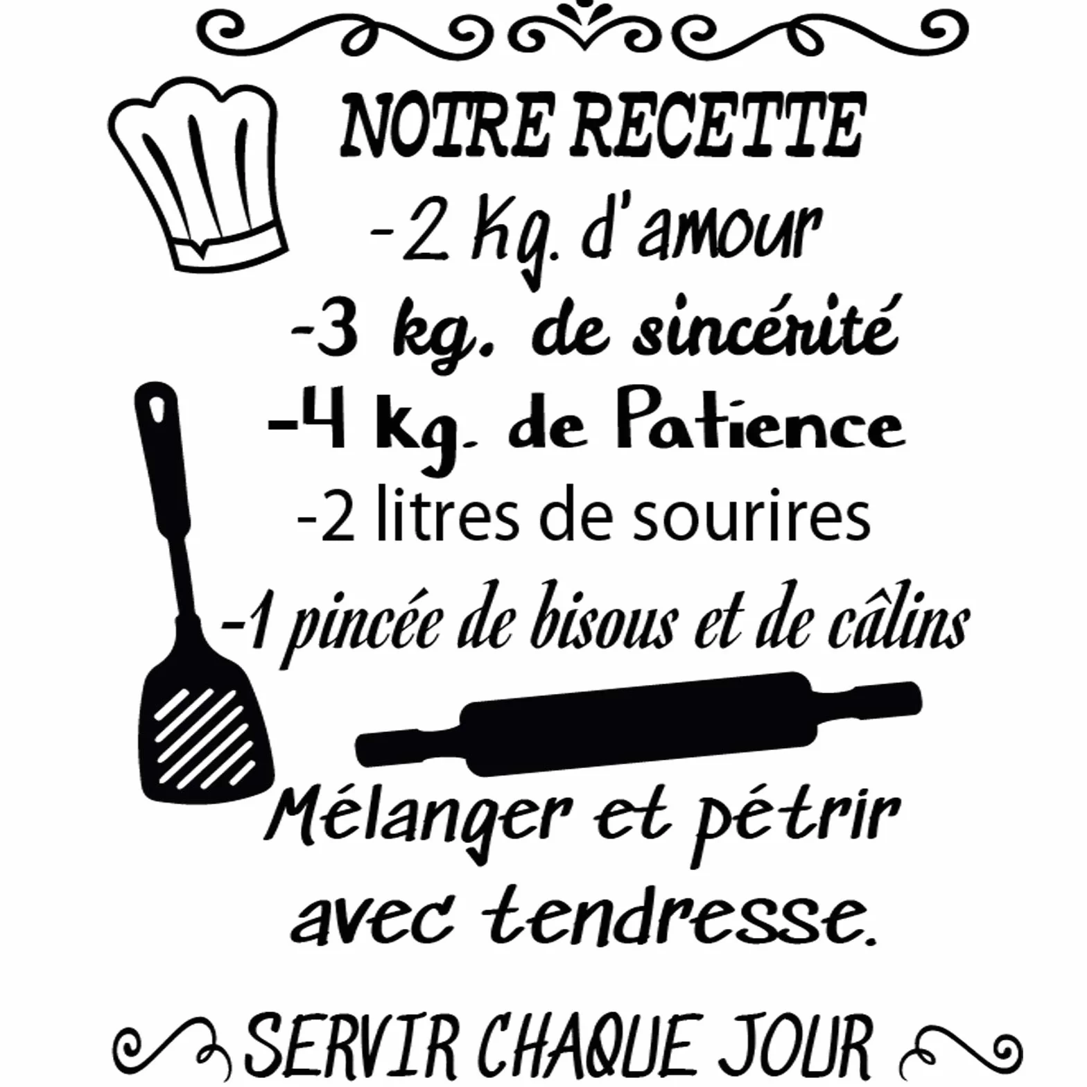 Autocollant mural décoratif « NOTRE RECETTE » phrases célèbres Docliick DC-048-FR