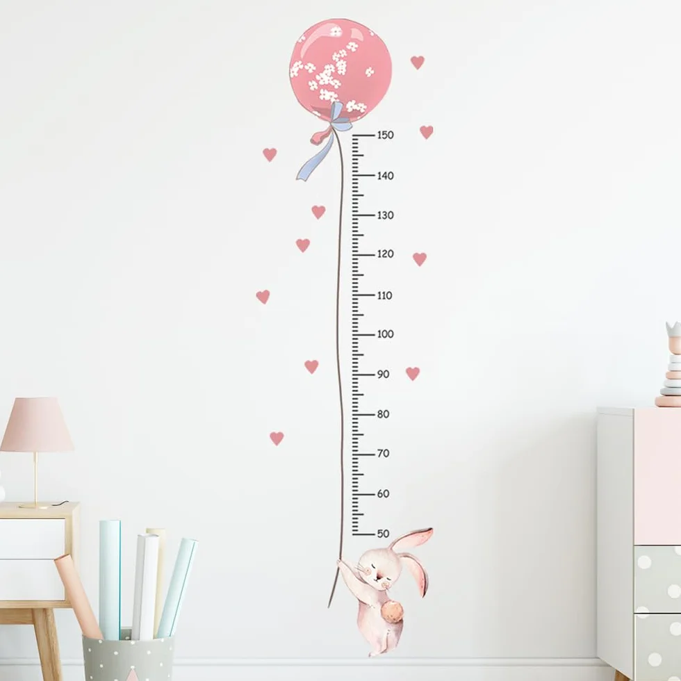 Stickers Mesure de Hauteur pour Fille Rose Tableau Mural Décoratif Enfant Planche Croissance Bébé Vinyle Lapin