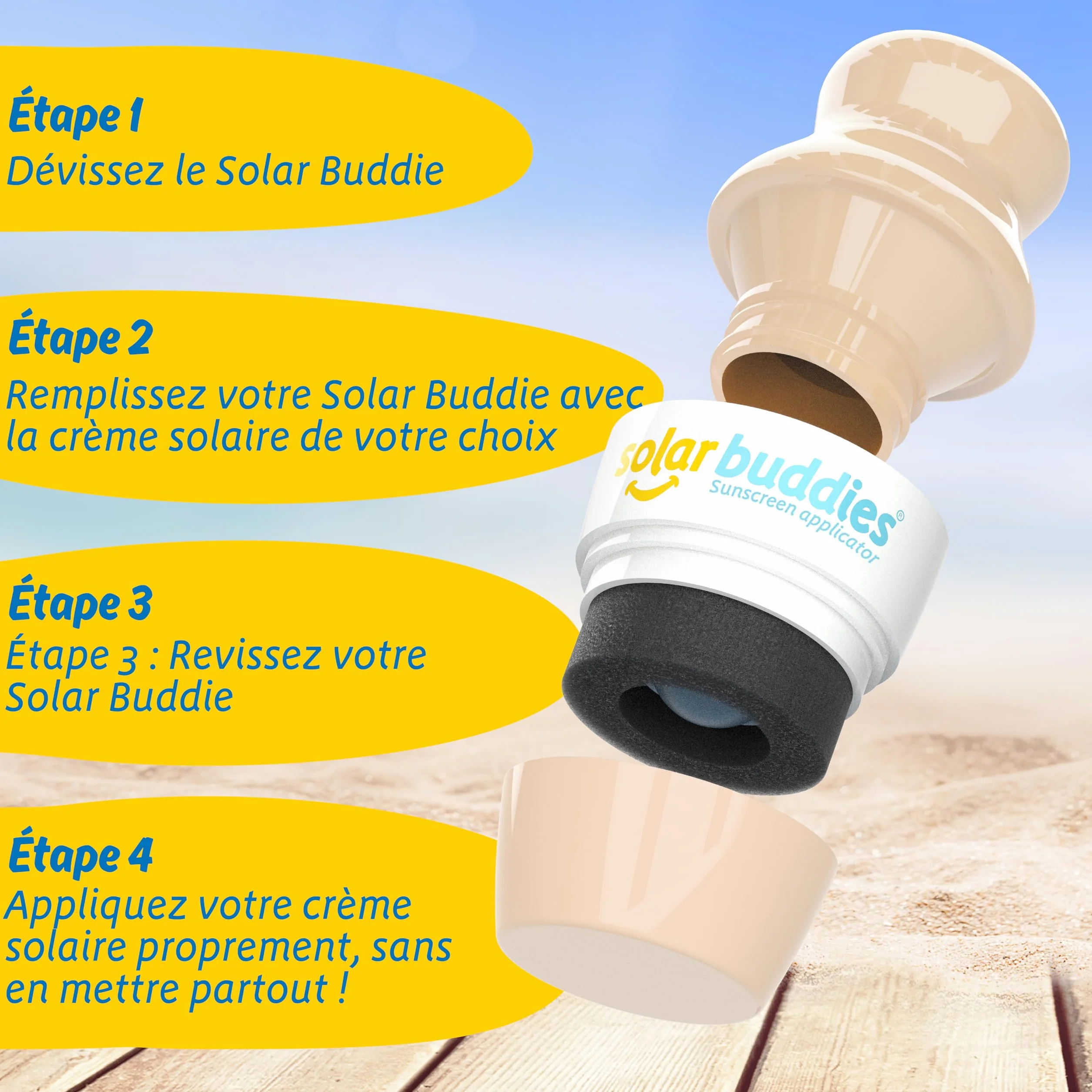 Solar Buddies Applicateur de crème solaire rechargeable à bille avec éponge 100 ml
