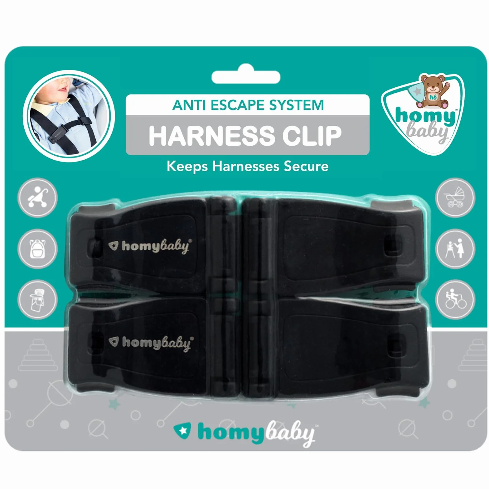 HOMYBABY Chest Clip bébé - Boucle de protection pour siège enfant - Pince harnais enfant - Clip de Poitrine Bébé (STANDARD, X2)