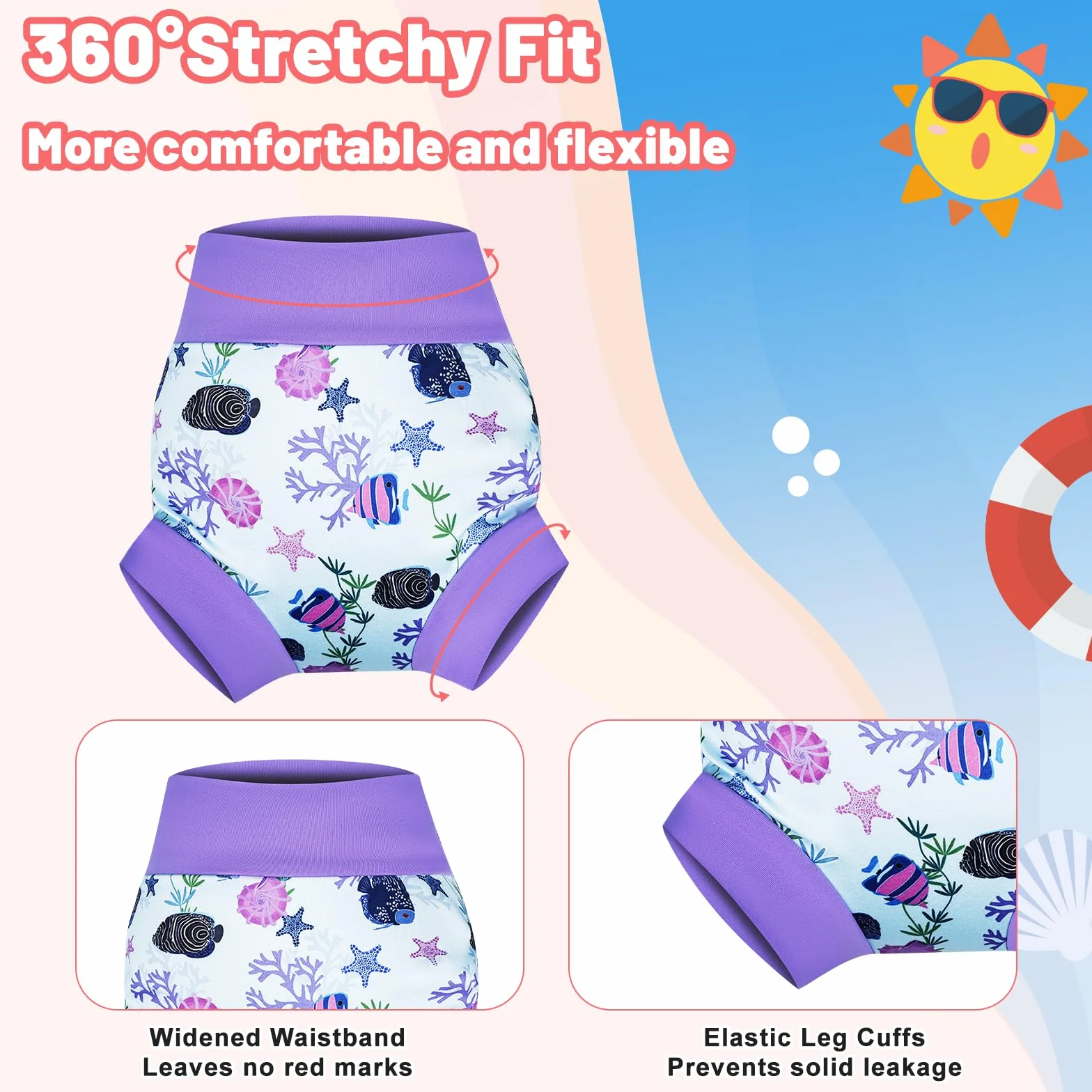 Couches de Bain Lavable et Réutilisables Lot de 3 pour Enfants, Couche Piscine Bébés, Trio tropical, 4-5 Ans