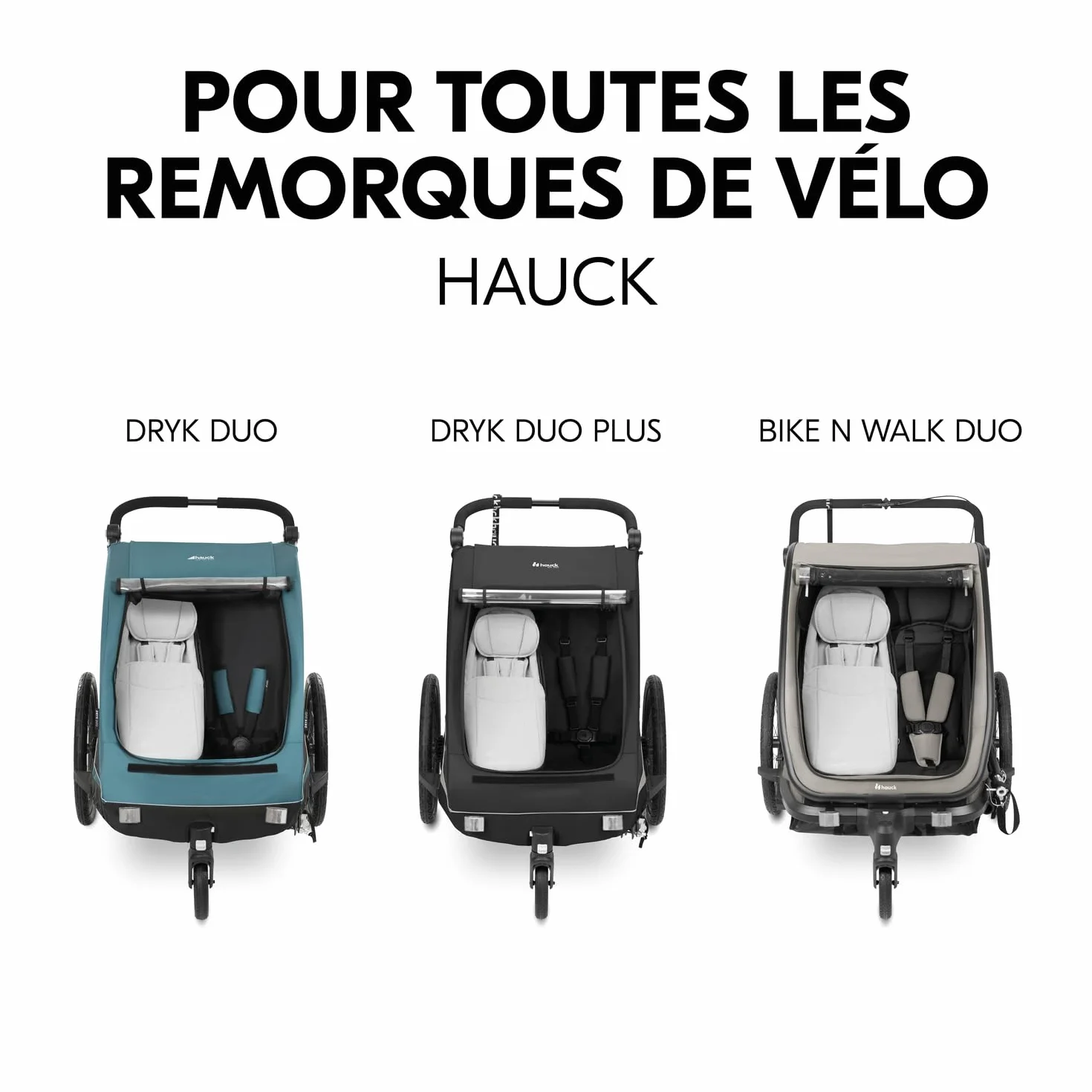 Hauck Hamac Remorque Bébé Velo Baby Lounger 2 Dryk Duo Gris Siège Nouveau-Né Harnais 5 Points