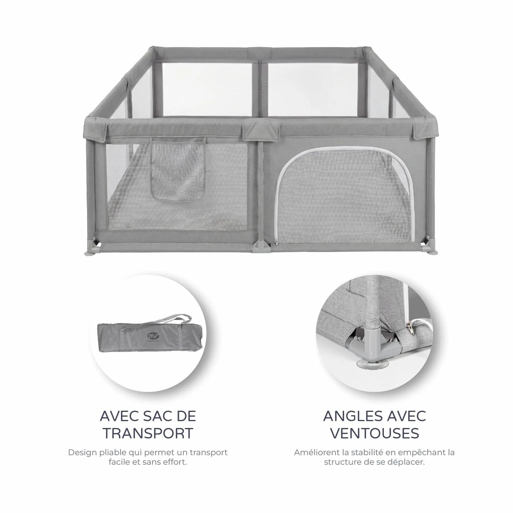 Parc de jeux OXFORD XXL 200x180 pliable pour bébé avec ouvertures zippées et fenêtres en filet