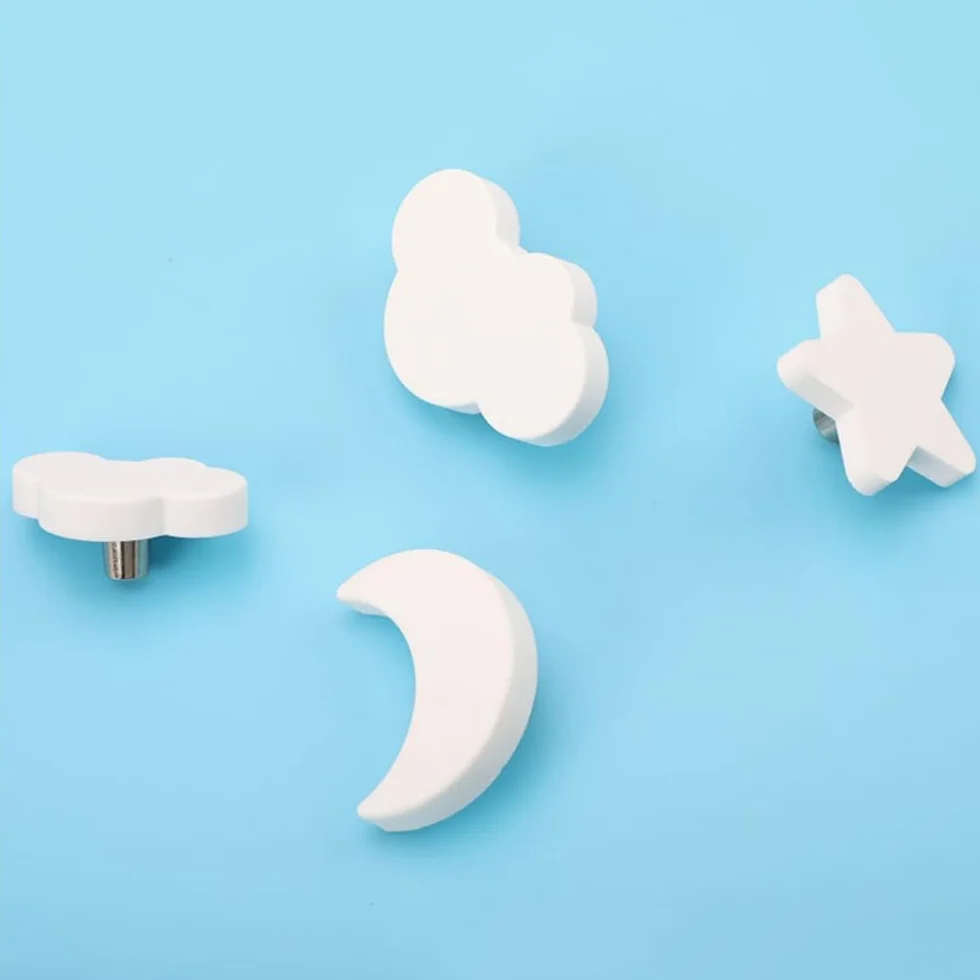 Bouton de meuble enfant 9 pièces caoutchouc souple anti-collision étoiles lune nuages bleu
