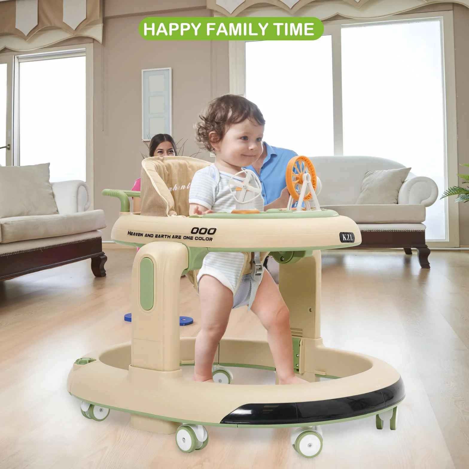 Trotteur Bébé 3 en 1 Babywalker avec 6 Hauteurs Réglables, Roues Silencieuses 360°, Plateau Repas et Musical Amovible, Vert