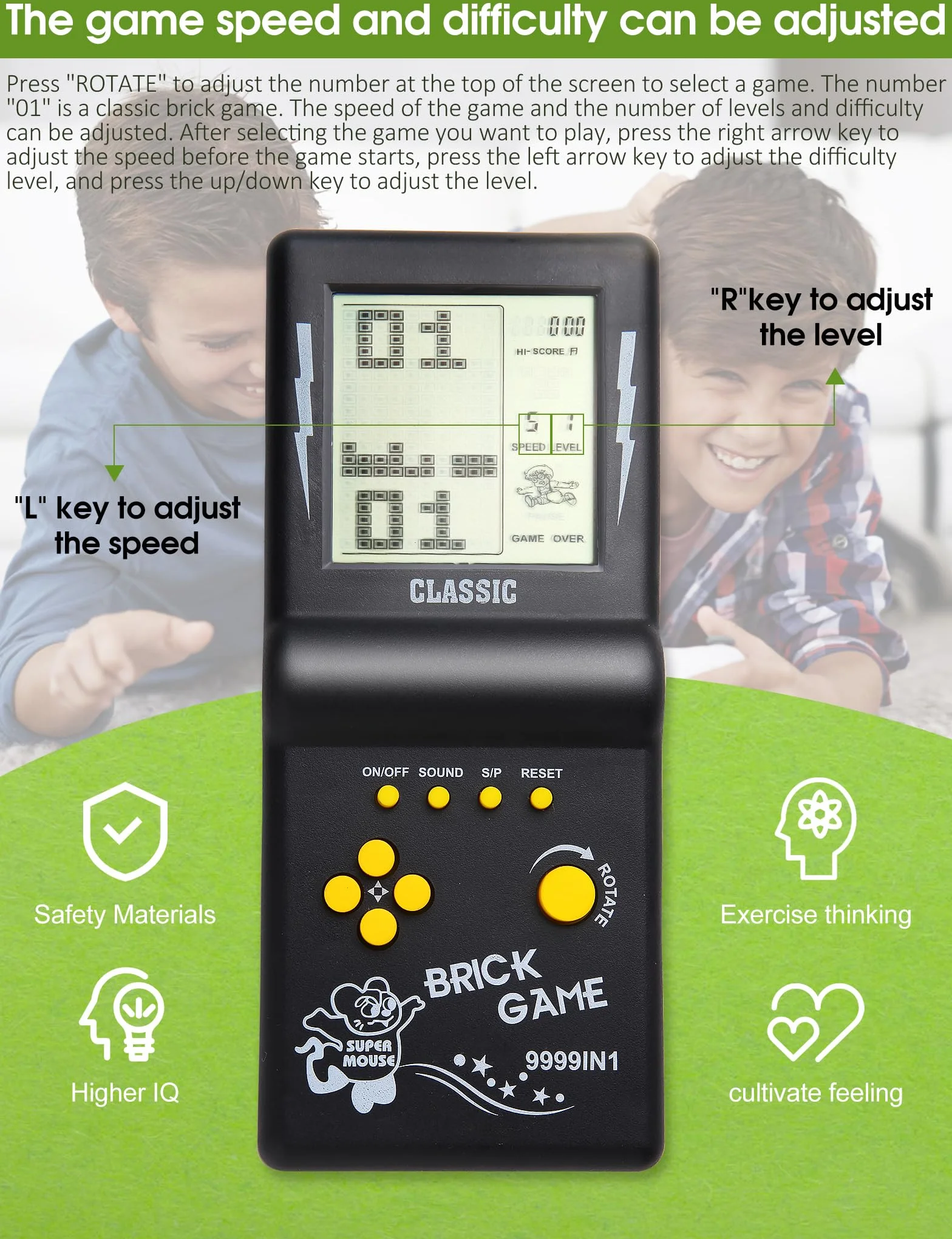 Console de Jeu Brique 3,5 Pouces Grand écran 23 Jeux Classiques Puzzle Nostalgique (Noir)