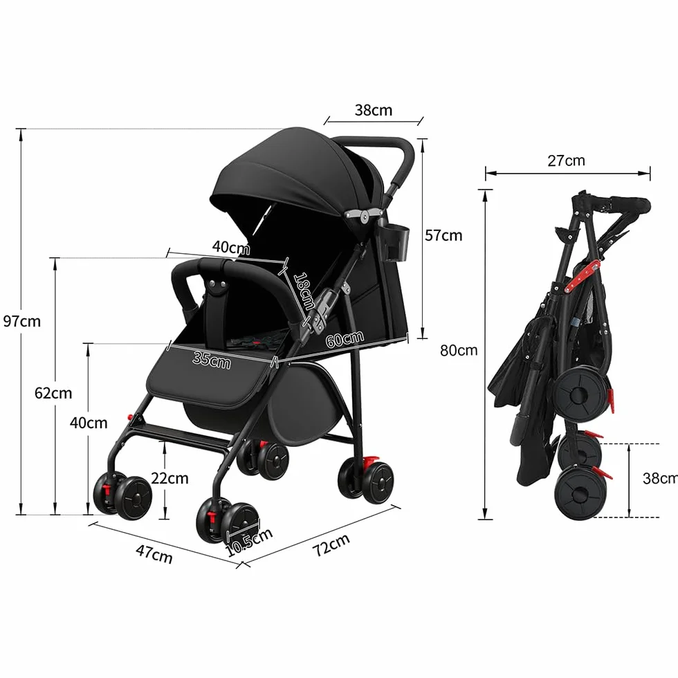 Poussette canne compacte Ingenious Noir 47x72x97cm de la naissance à 4 ans 25 kg