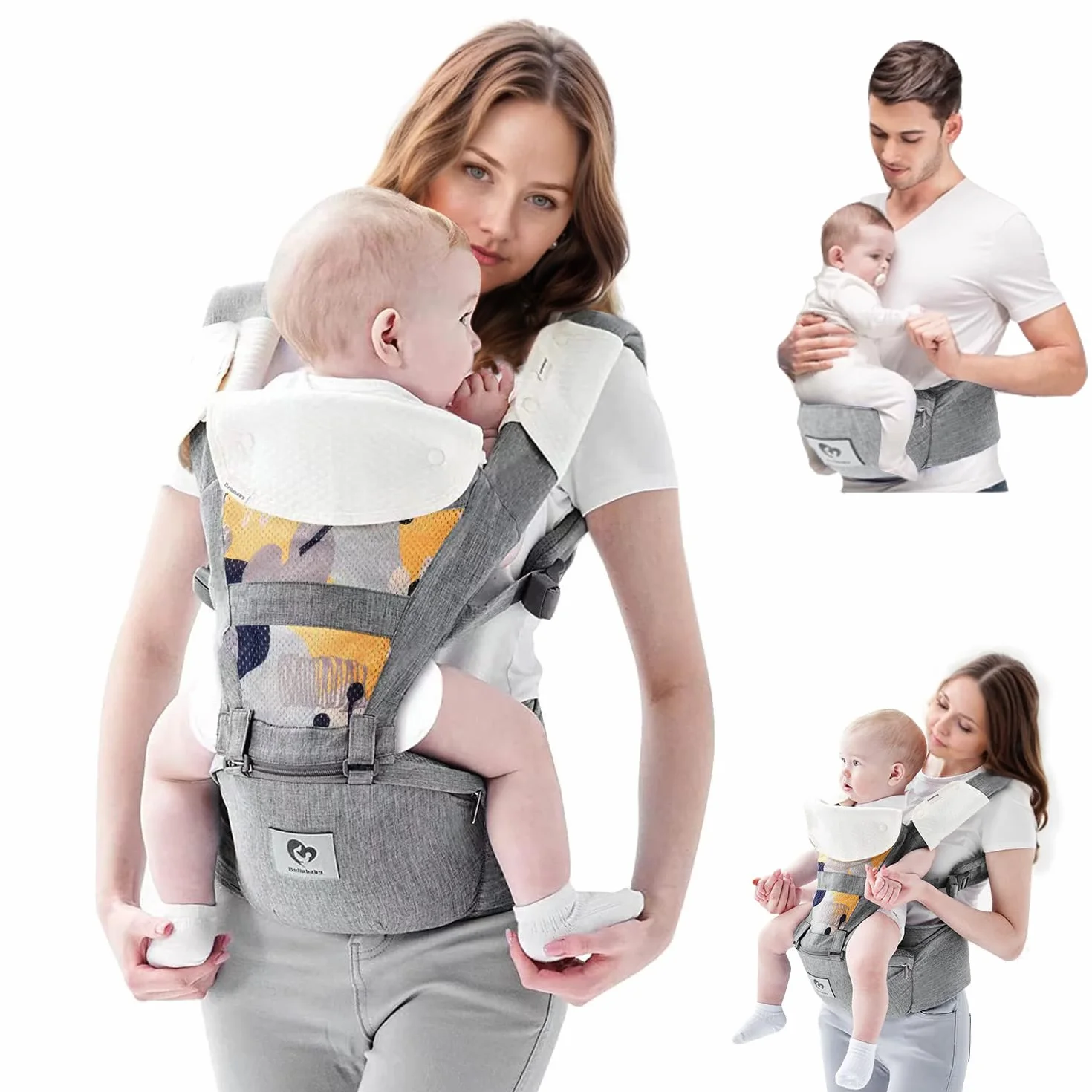 Bellababy Porte Bébé Siège de Hanche Multifonction 6 en 1 pour 3-36 Mois Taille Réglable