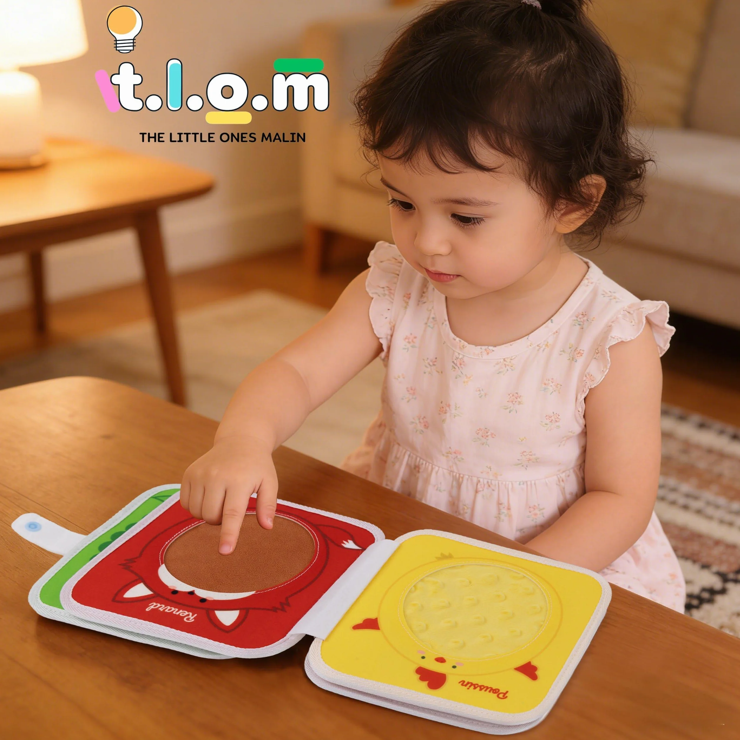 The Little Ones Malin I Livre sensoriel d'éveil Montessori motricité fine français bébé 1-3 ans busy board animaux textures pages couleurs