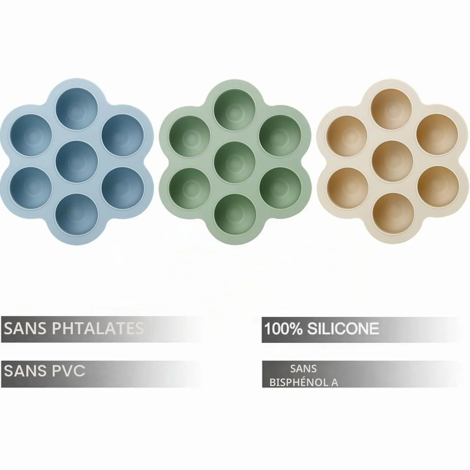 PandaEar Lot de 3 Plateaux de Congélation pour Aliments pour Bébés avec Couvercles en Silicone