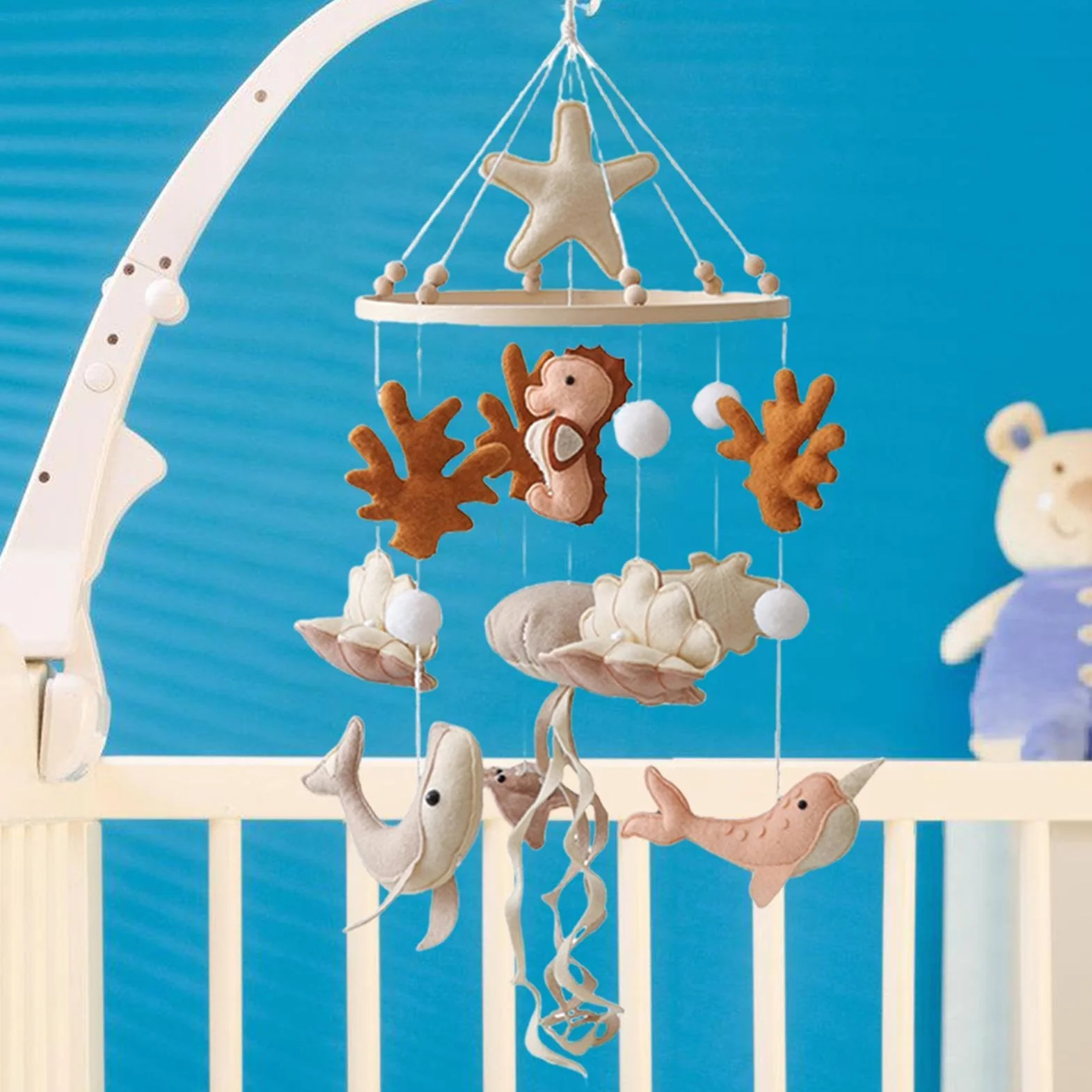 Mobile de Berceau Thème Animaux Marins, Vie Océanique, Accessoire Apaisant Bébé