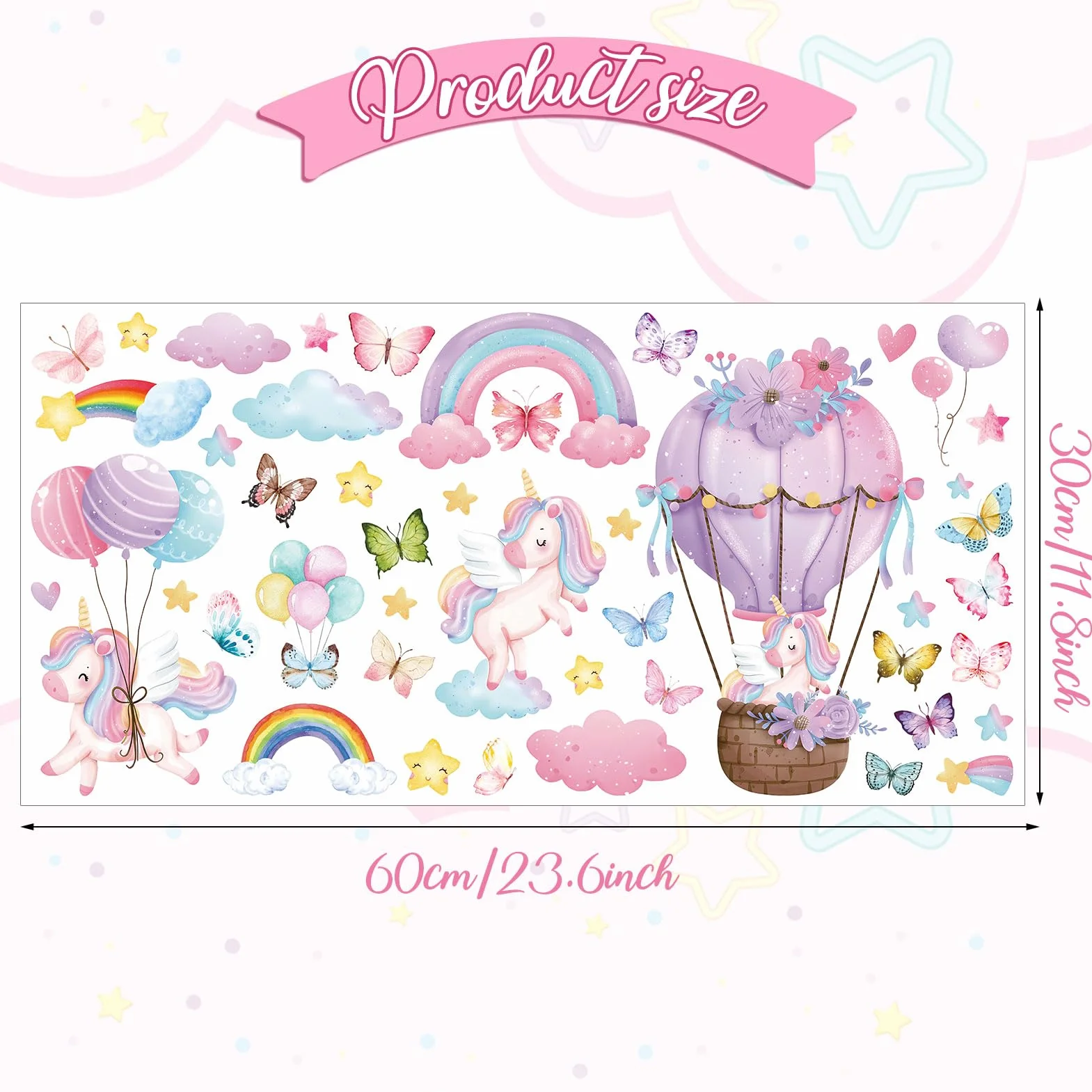 Licorne Étoile Lumineuse Autocollant Mural Arc en Ciel Décoration Murale Chambre Enfants