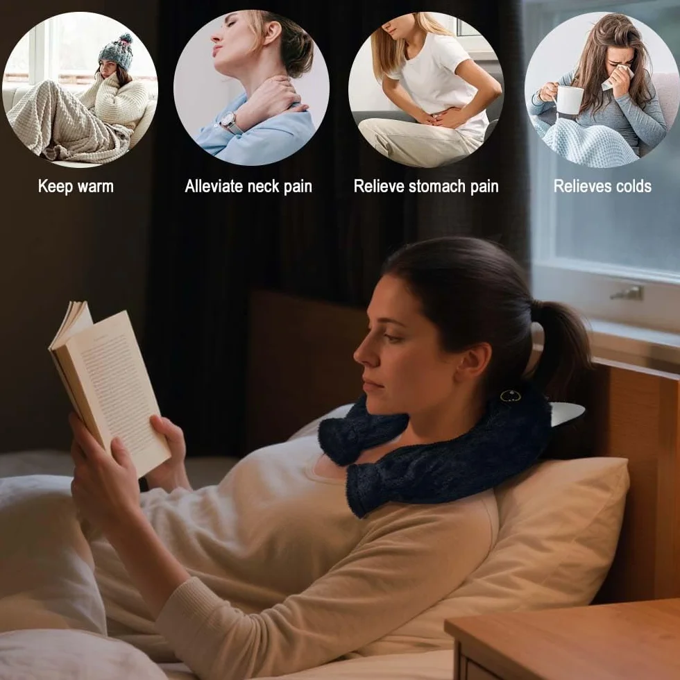 Bouillotte Eau Chaude 1 L avec Housse Douce, Coussin Chauffant Cervical et Épaule Chat Noir