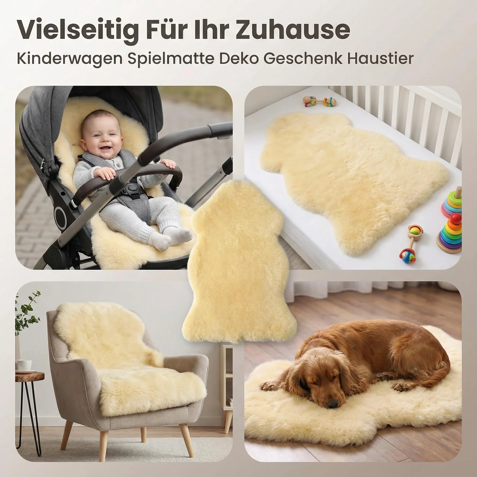 *** Notre LANABEST XXL Peau d'agneau Extra Grande. Lavable à 30° C. Tannage médical, fabriqué en Allemagne. Odeur agréable. Peau d`Agneau rasée a 3 cm. Longueur env. 100 cm