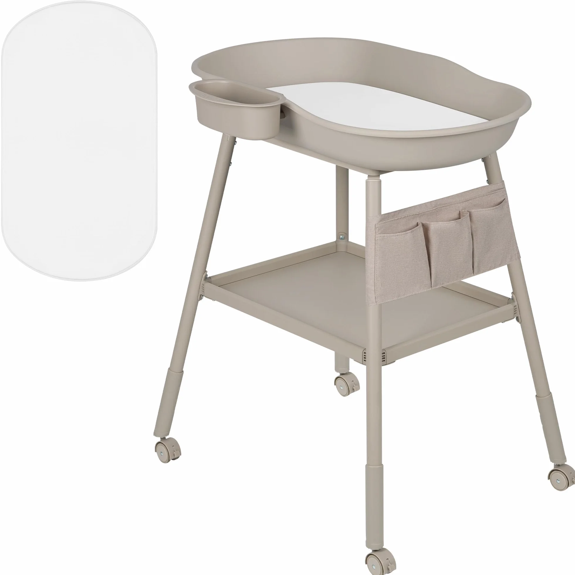 LIONELO Rosie table à langer bébé mobile sur roulettes matelas imperméable hauteur réglable rangements