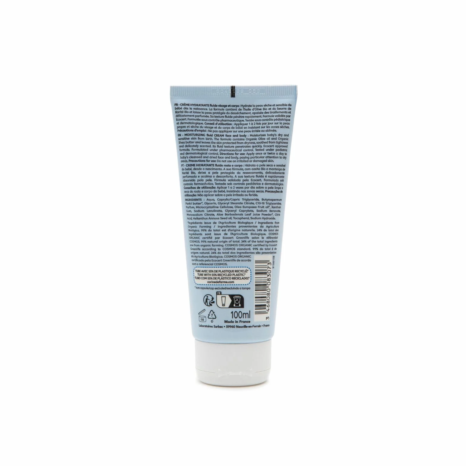Corine de Farme Crème Hydratante Parfumée Bio Bébé Huile d'Olive Beurre de Karité Peaux Sensibles Fabriquée France