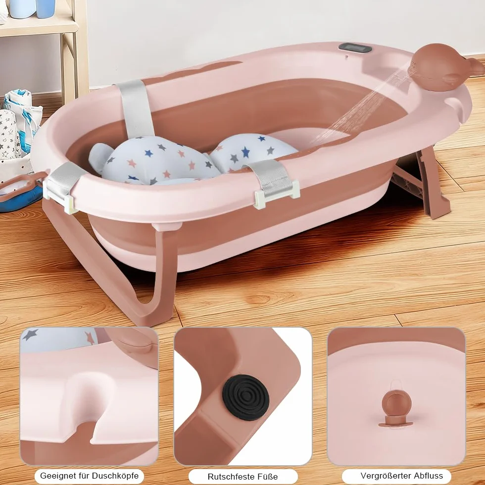 Baignoire pour bébé avec support, ergonomique, compacte, 10 kg, 81,5 x 48 x 21 cm - Rose