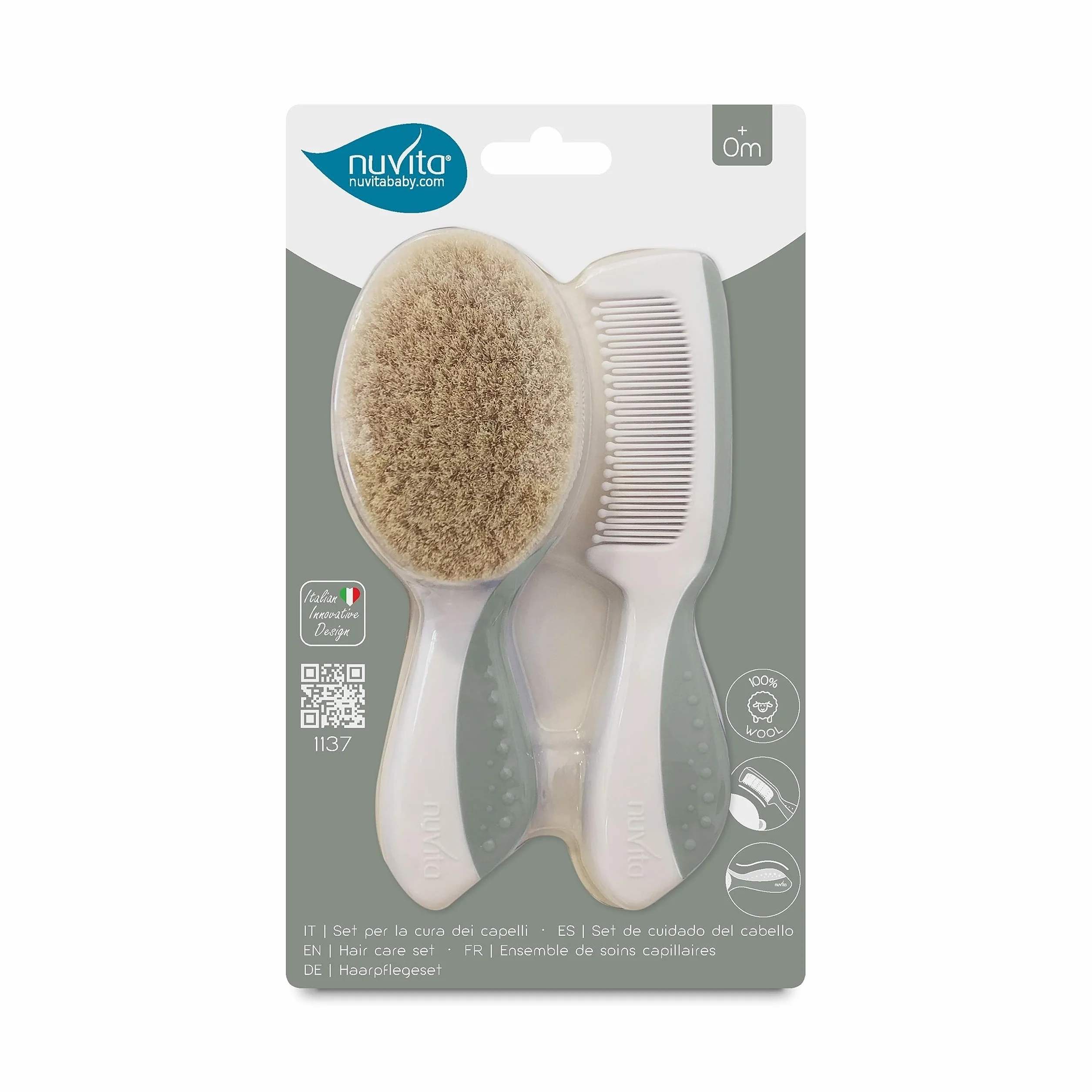 Nuvita Ensemble Peigne et Brosse en Poils Naturels de Laine - Soin des Cheveux - English Rose