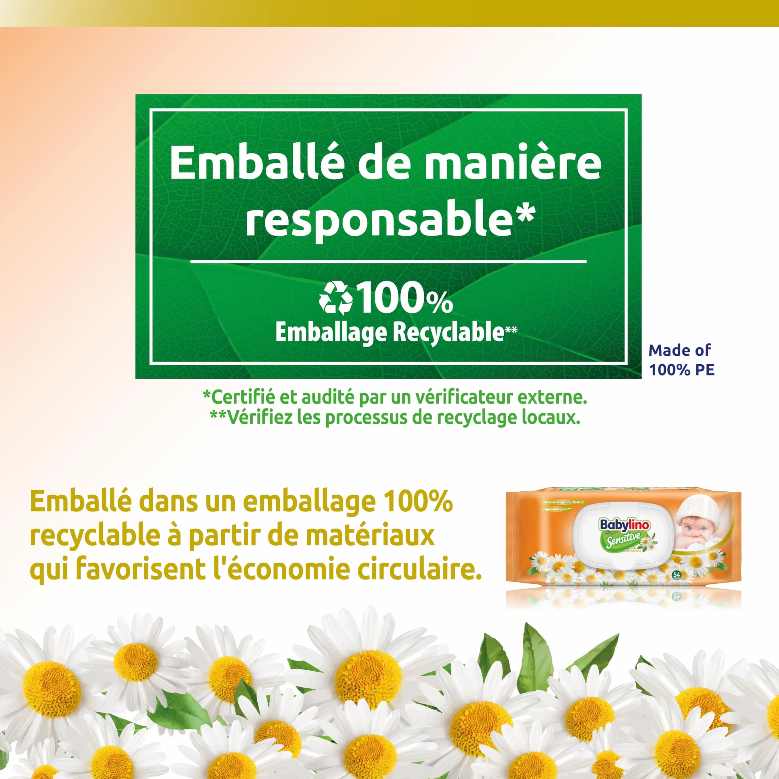 Babylino Sensitive Lingettes Camomille 98% Naturelle pH Restaure 3 Paquets 162 Lingettes